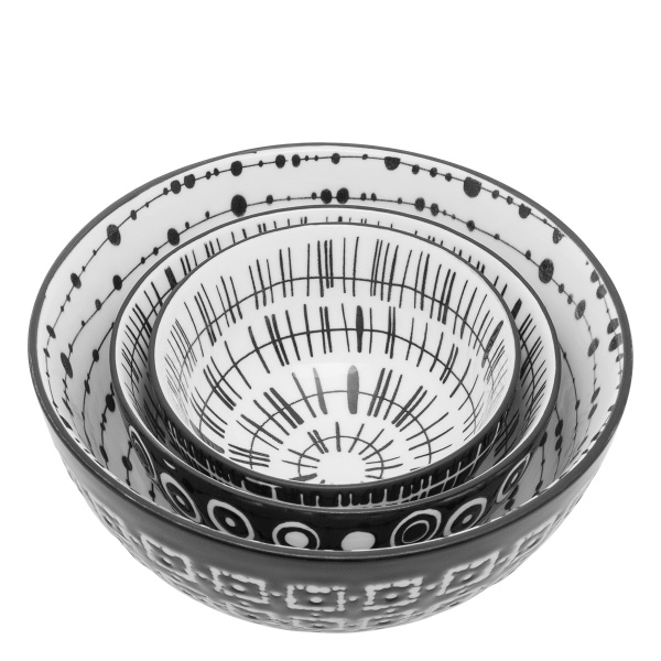 Gabonapelyhes tálkészlet 3 db - Basic Dots Black